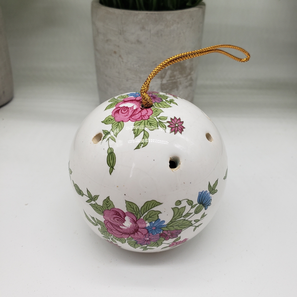 Floral Ceramic Pomander Scent Ornament with Gold Cord